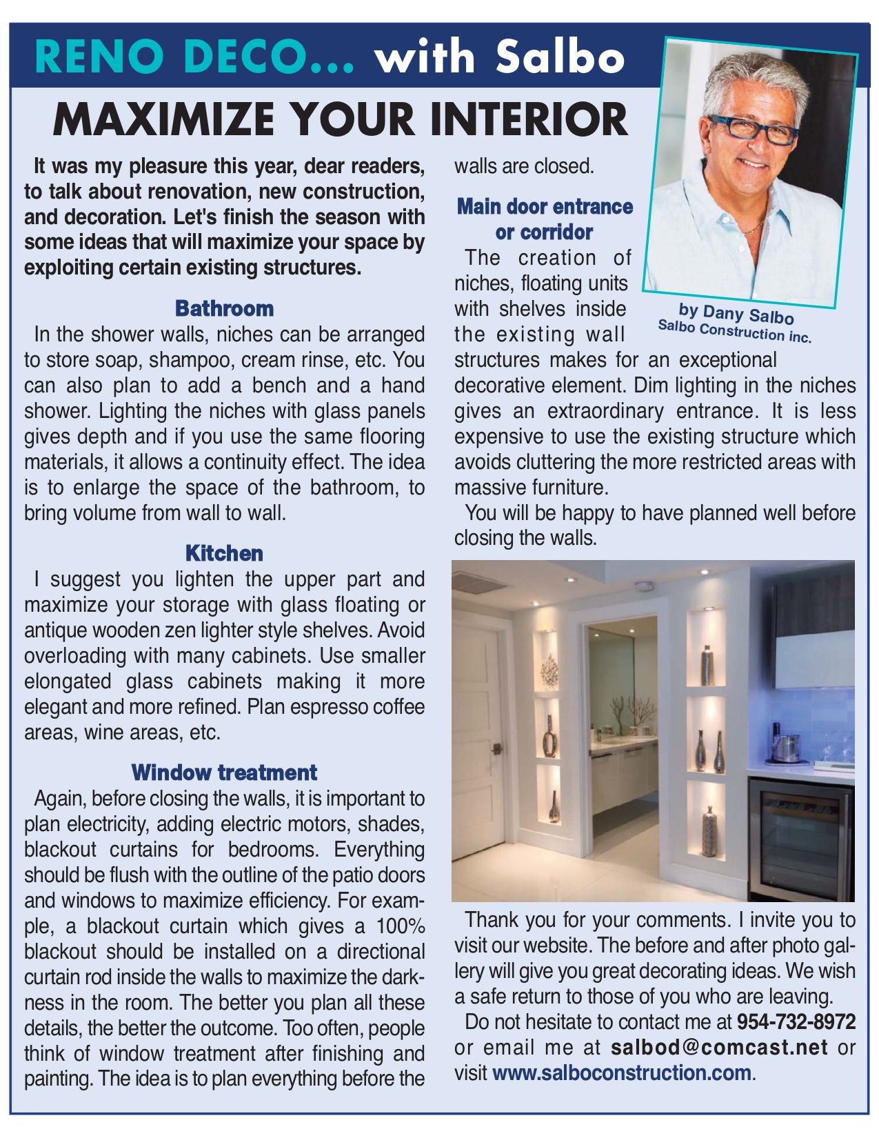A newspaper article titled reno deco with salbo maximize your interior