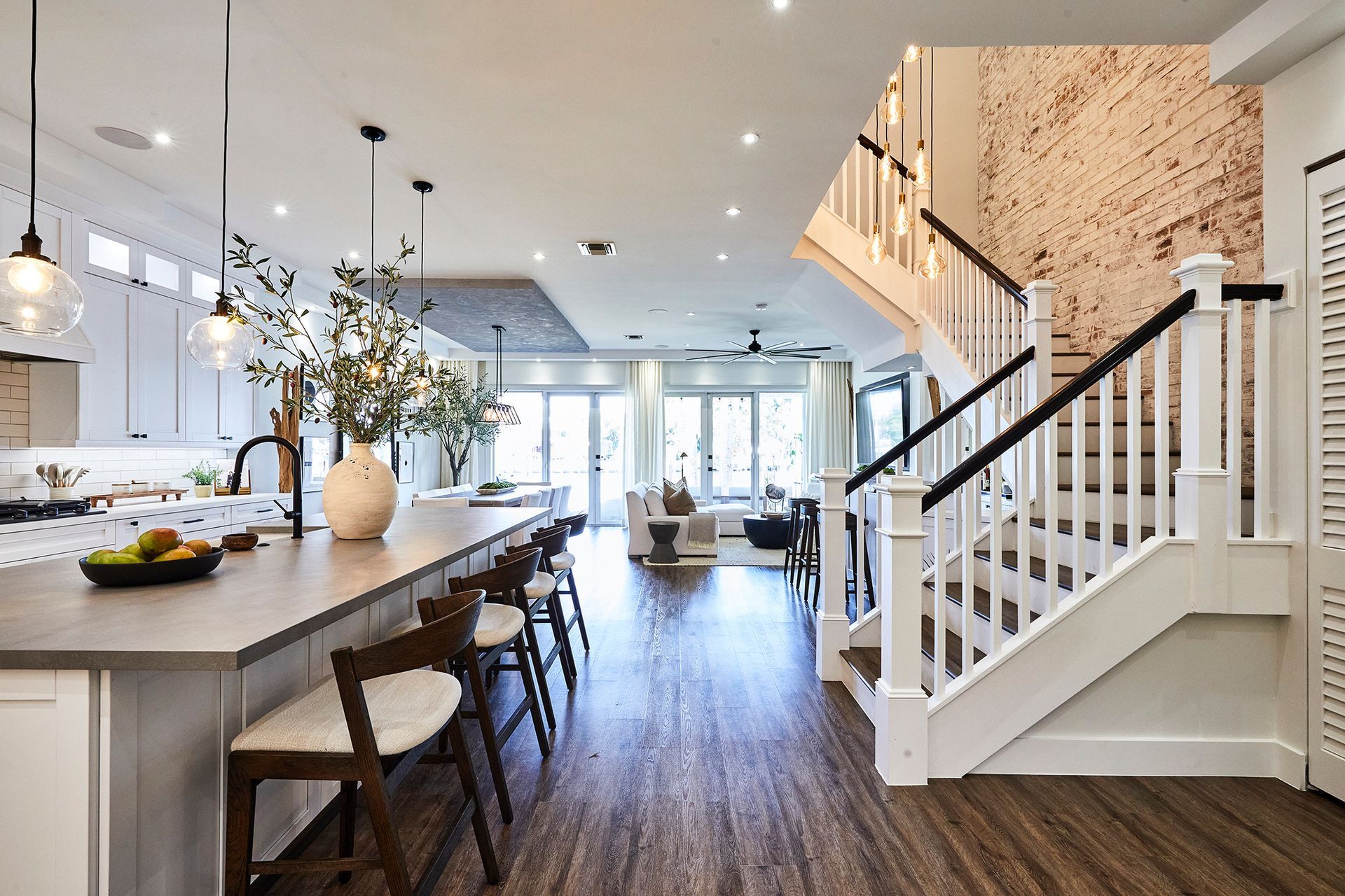 There is a staircase leading up to the second floor of the house.