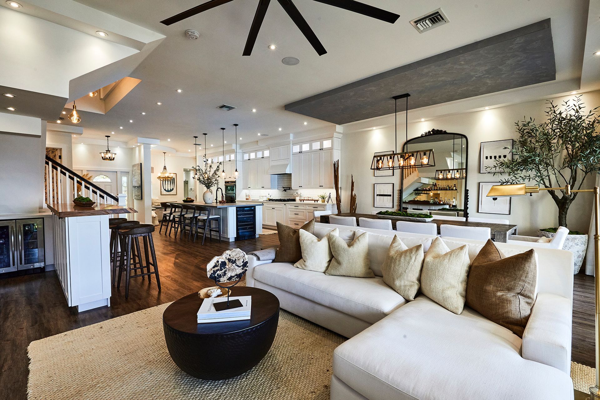 A living room with a couch and a coffee table