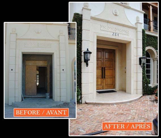 A before and after photo of a house with the number 211 on it