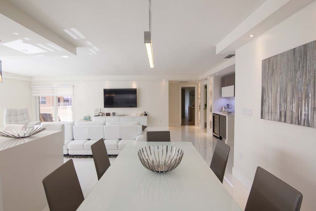 A dining room table with a bowl on it