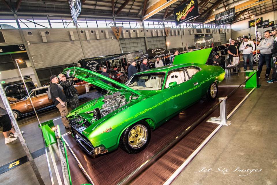 bright green classic Ford muscle car