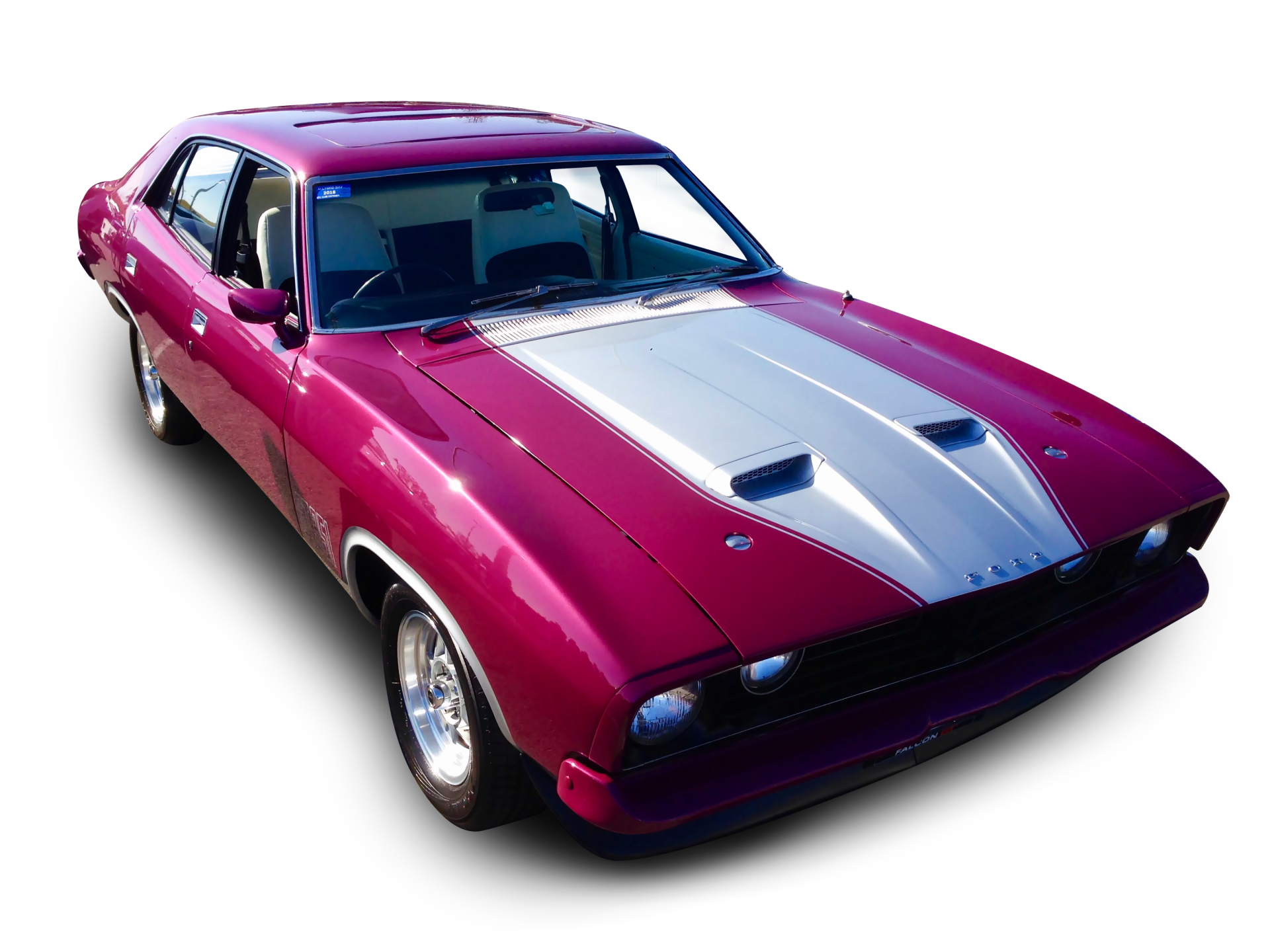 a red-colored classic Ford muscle car