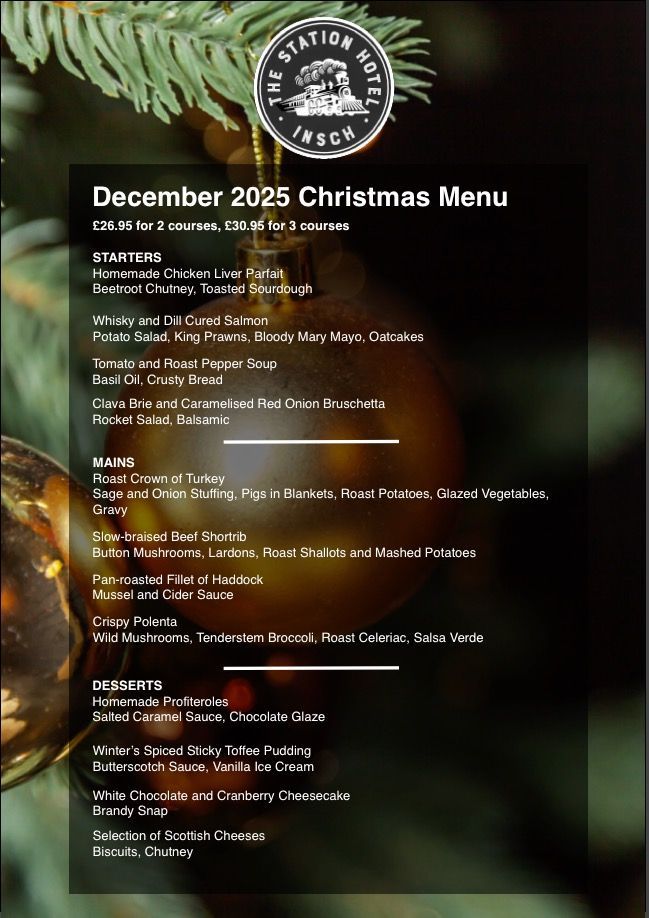 Christmas Menu at The Station Hotel, Insch, Aberdeenshire, Scotland.