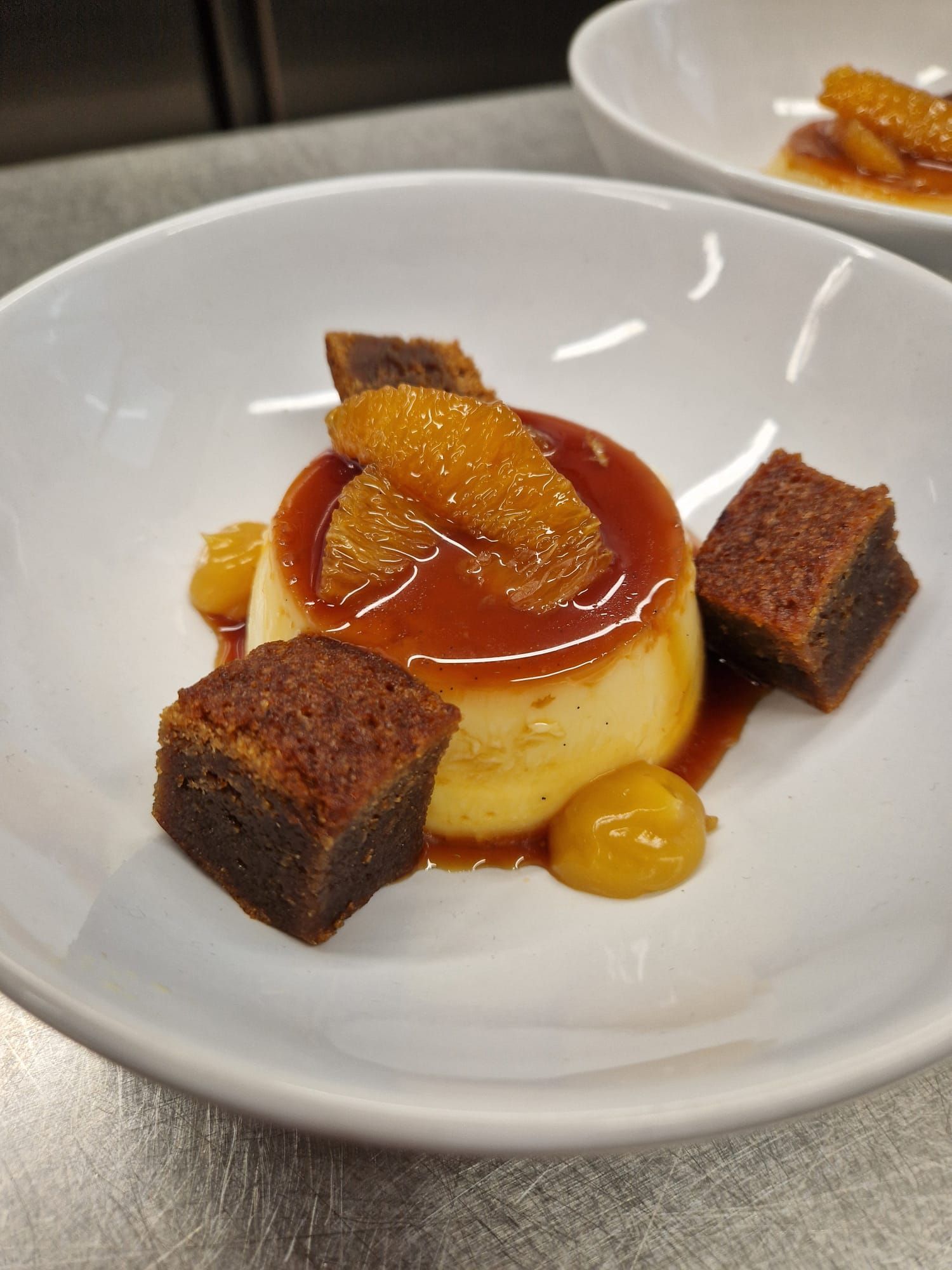 Orange creme caramel with sticky honey sponge