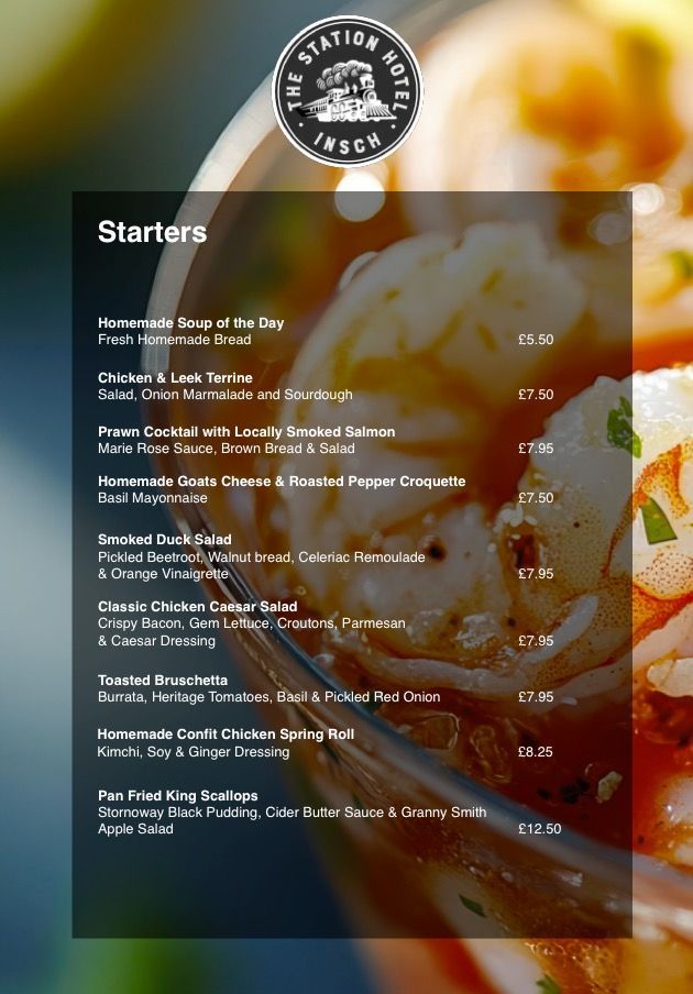 Starters Menu Starters Menu at The Station Hotel, Insch, Aberdeenshire, Scotland.