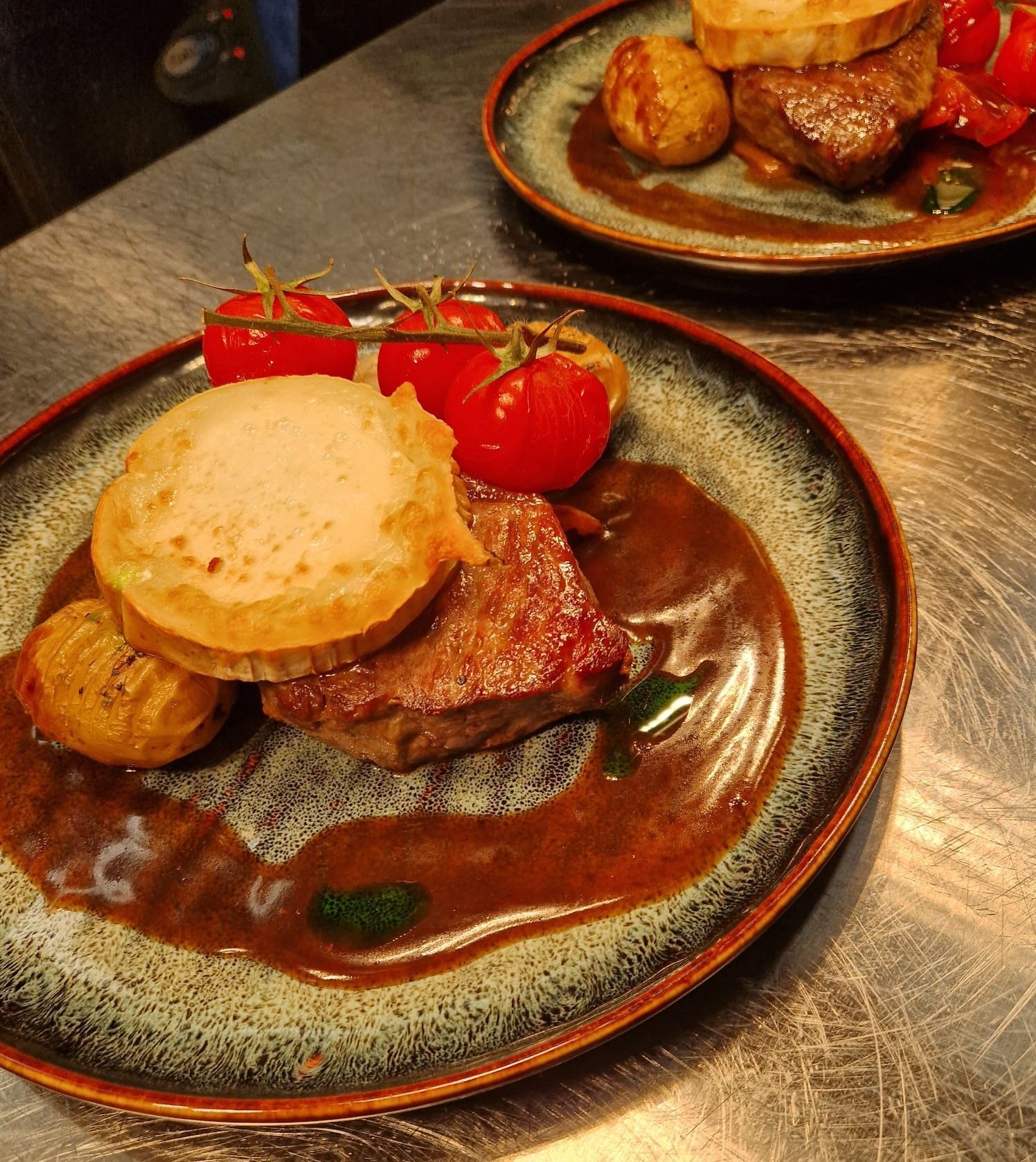Seared sirloin steak with goat's cheese and a port jus