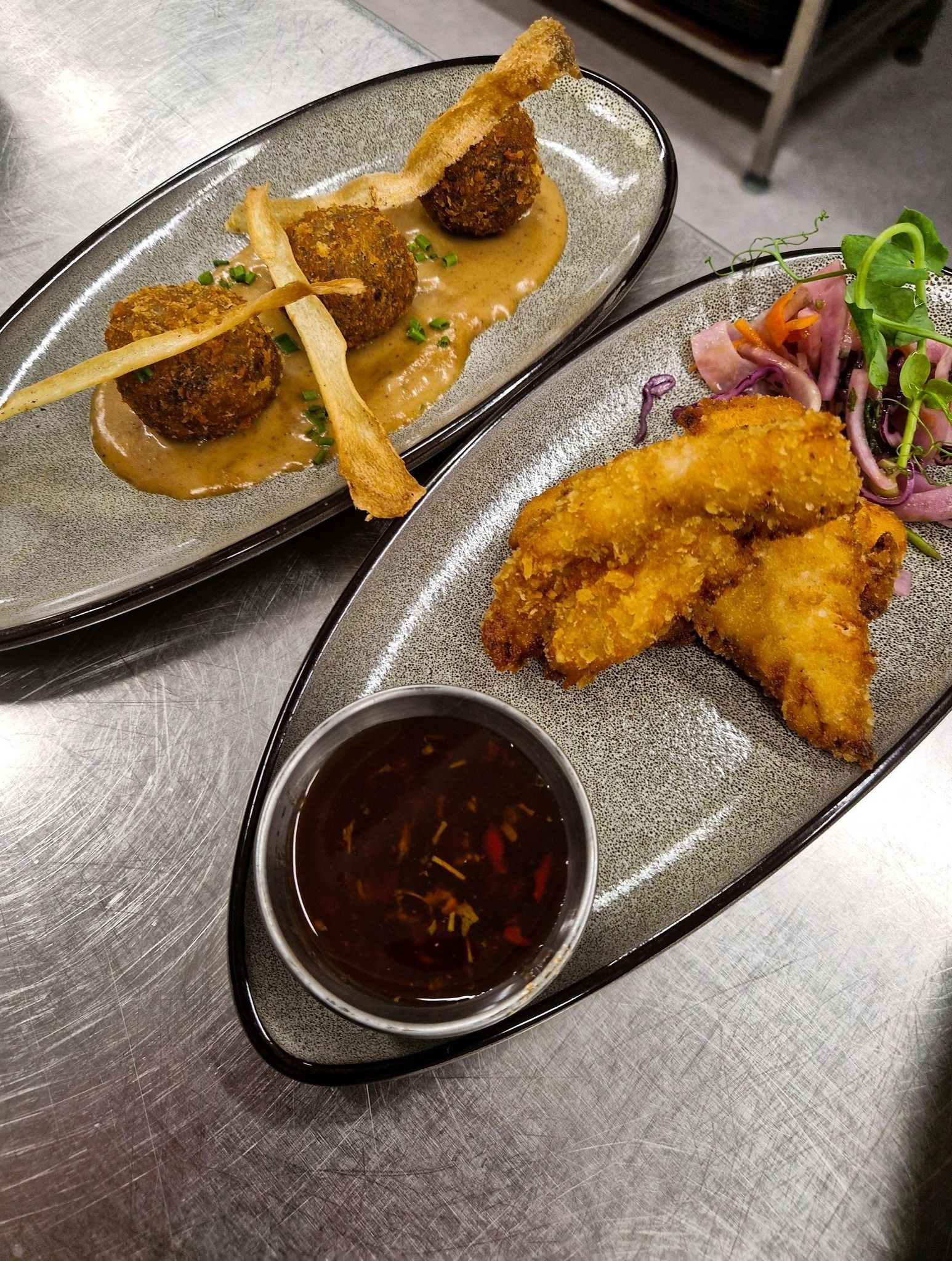 Image of food in panko breadcrumbs with soy sauce
