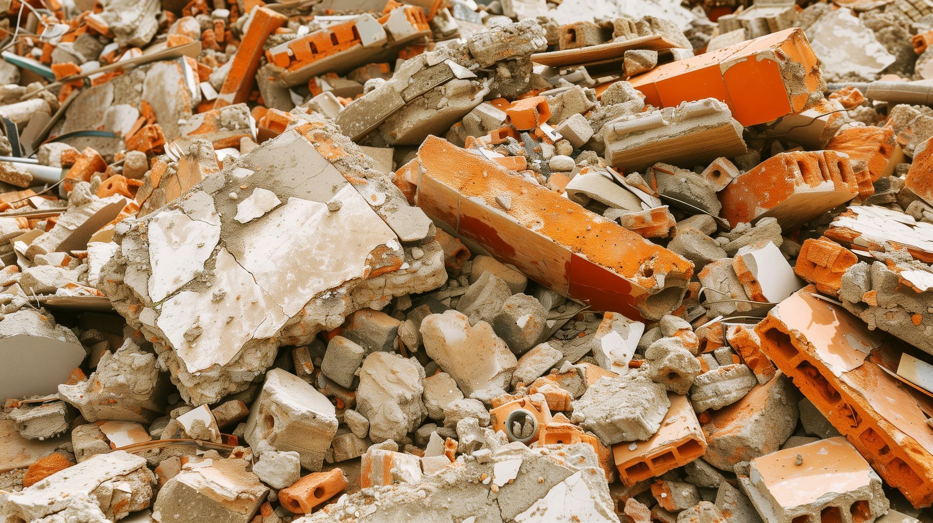 Pile of rubble with broken bricks and concrete.