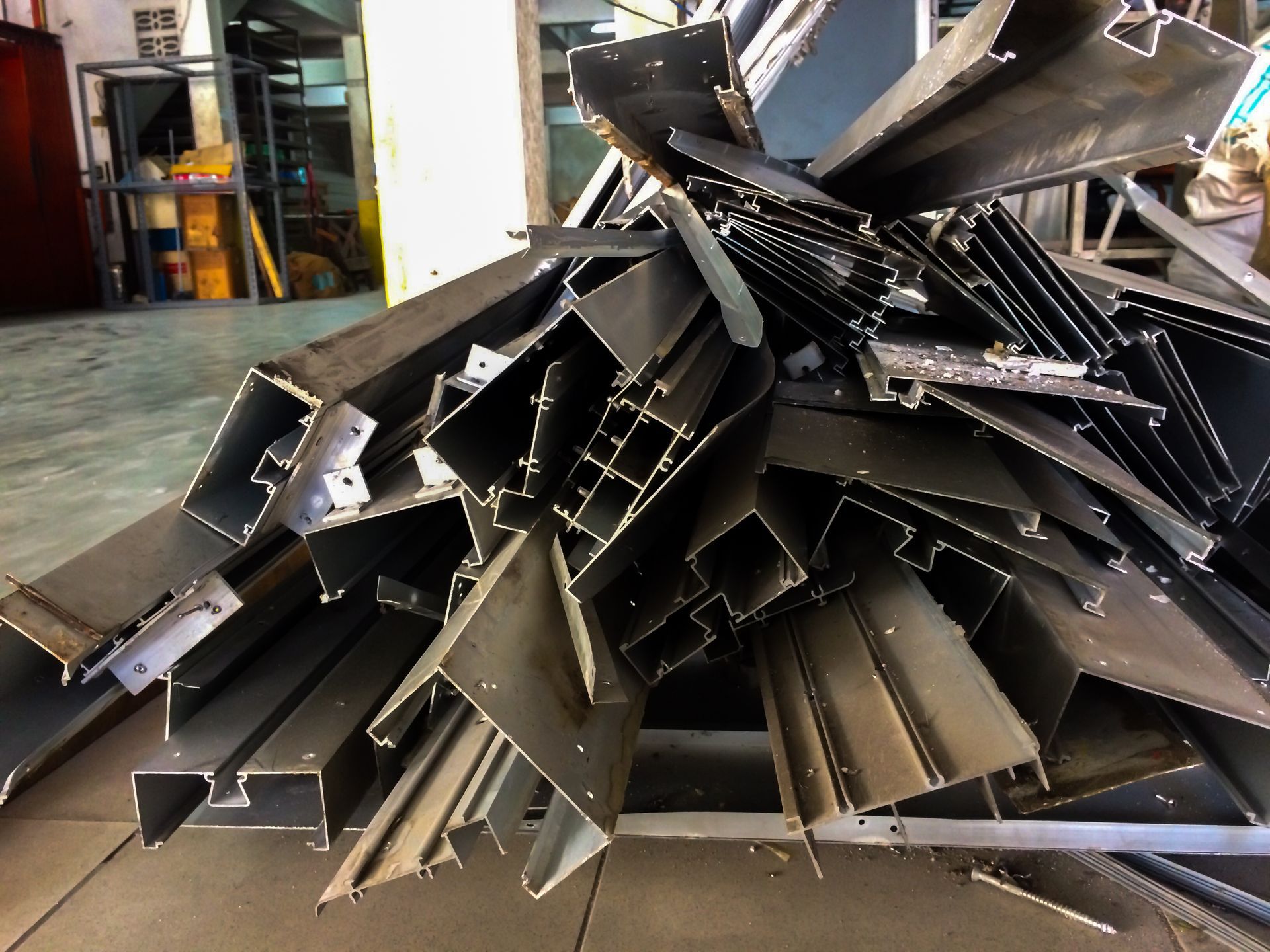A pile of metal pieces are stacked on top of each other