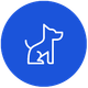White dog icon on a blue circle.