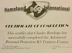 Advanced personal Protection K9 Certificate