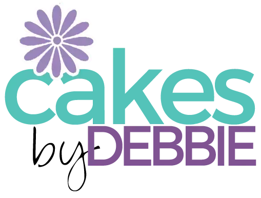A logo for cakes by debbie with a flower in the middle.