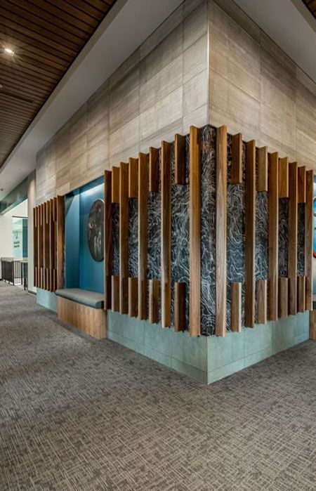Coverings and artistic mural adorning the hallway of Kahkewistahaw Conference Centre