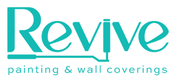 The logo for Revive Painting and wall coverings is teal-blue and white.