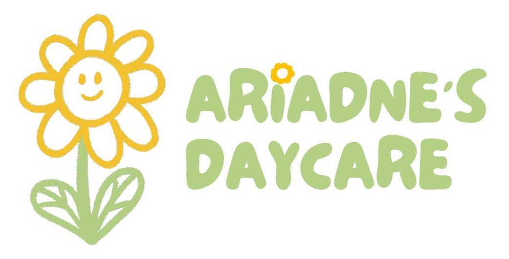 Logo for Ariadne's Daycare. Features a smiling yellow flower with the text 