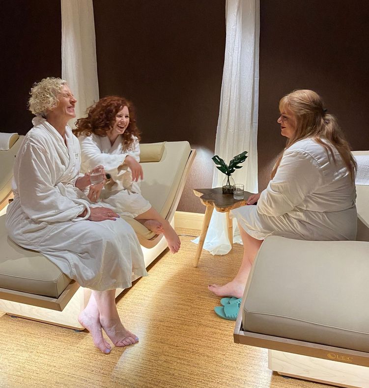 Liz, Cass and Kristy at the spa, laughing