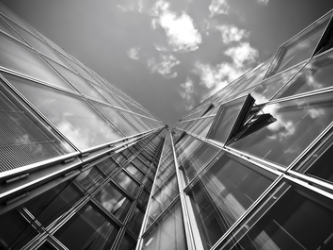 black and white commercial building with large windows
