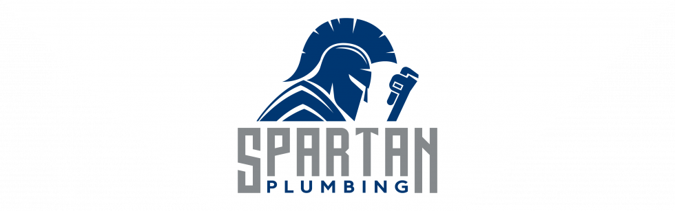 A spartan plumbing logo with a spartan helmet on it