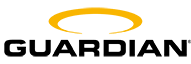A guardian logo with a yellow circle in the middle on a white background.