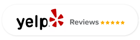 a yelp review button with five stars on it
