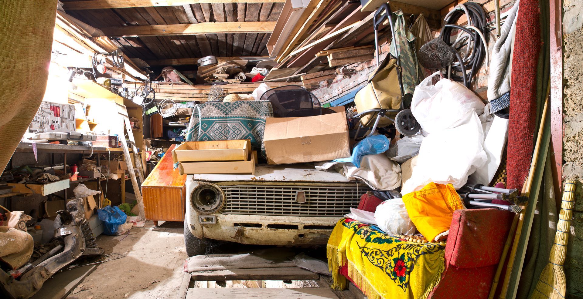 Pile of Junk in a Garage Ready for Removal