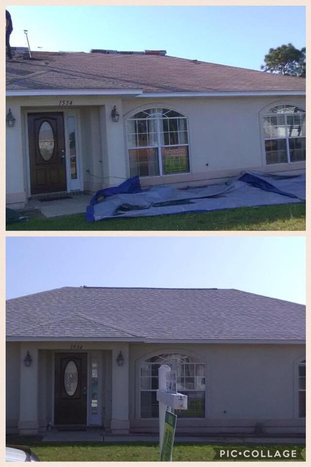 Residential roof repair and replacement before and after from Jones Roofing