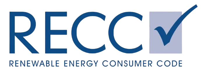 RECC logo with blue text and checkmark, representing the Renewable Energy Consumer Code.