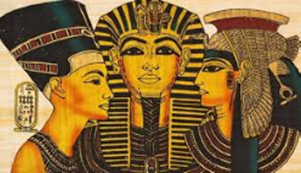 A painting of three ancient egyptians standing next to each other.