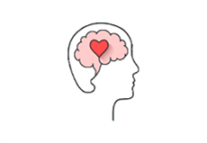 A drawing of a person 's head with a heart in the brain.