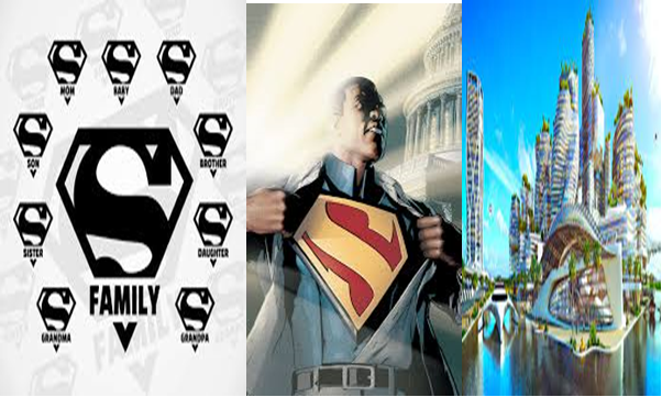 A picture of a man with a superman logo on his shirt