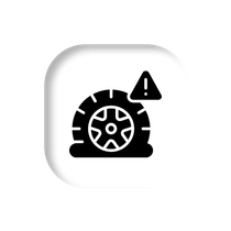 Flat tire warning icon. Black tire with exclamation point.