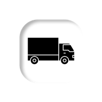 Black delivery truck icon on a white, rounded square background.