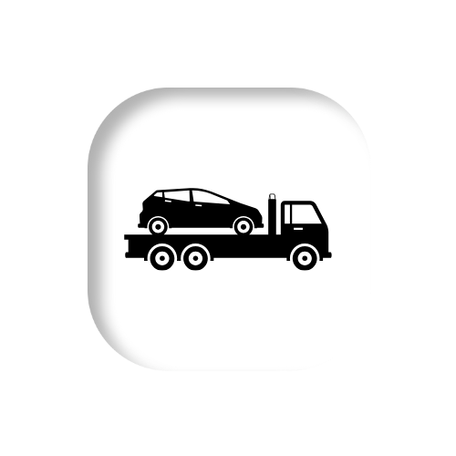 A black car being towed by a tow truck on a white background.