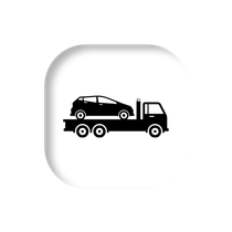 A black car being towed by a tow truck on a white background.