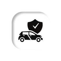 Car with shield and checkmark, representing car insurance.