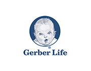 Gerber Life logo: A baby's face inside a blue circle; text 