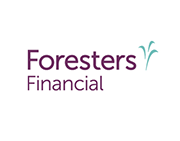 Foresters Financial logo in purple text, with a green stylized leaf icon.