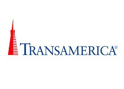 Transamerica logo: Red pyramid-shaped building with the name in blue text.