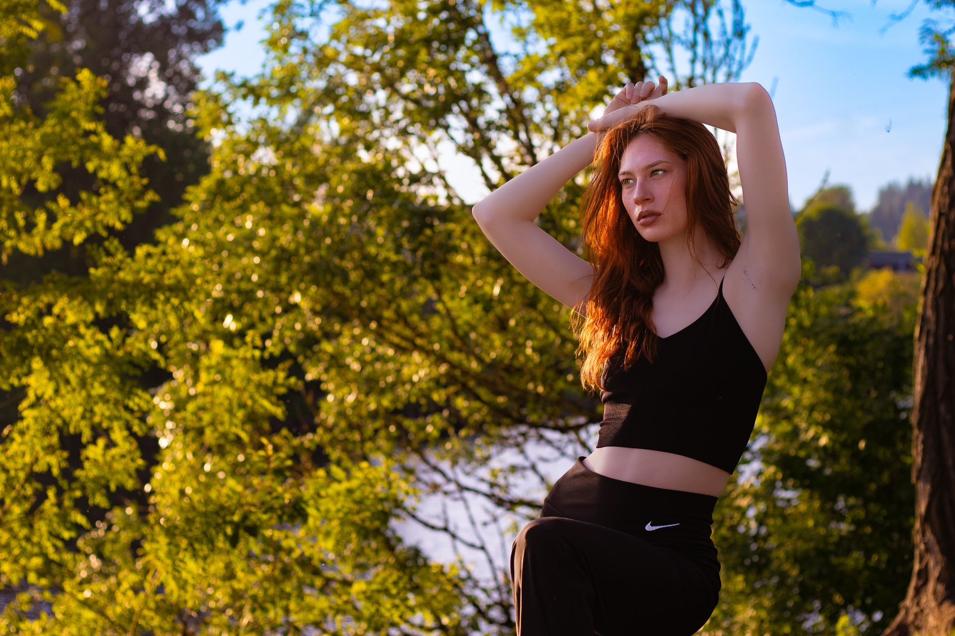 Editorial fashion portrait of a model photographed outdoors for a modeling portfolio by Verity Visions in Salem Oregon