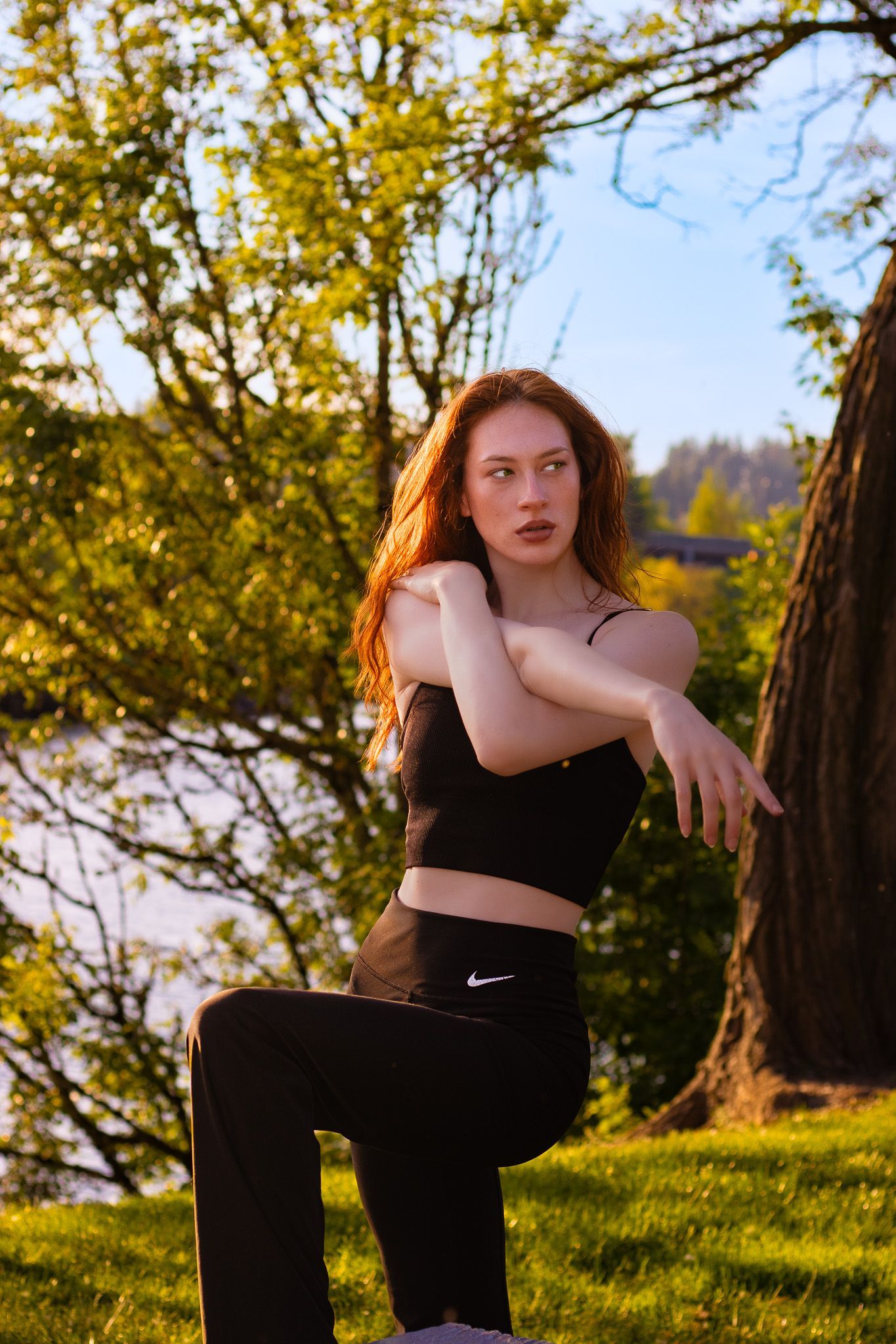 Editorial fashion portrait of a model photographed outdoors for a modeling portfolio by Verity Visions in Salem Oregon