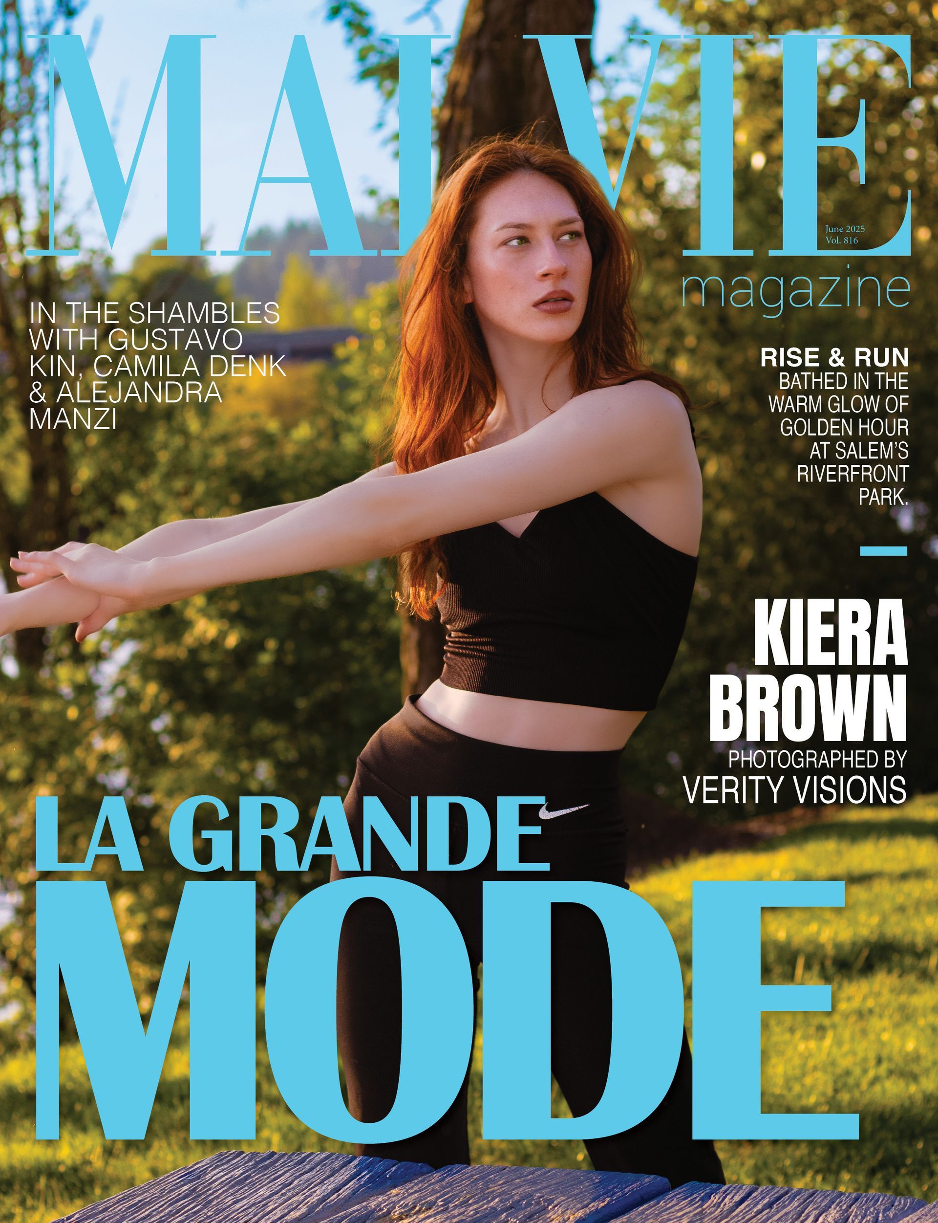 Kiera cover editorial at Riverfront Park Salem published in Malvie Magazine June 2025, French print.