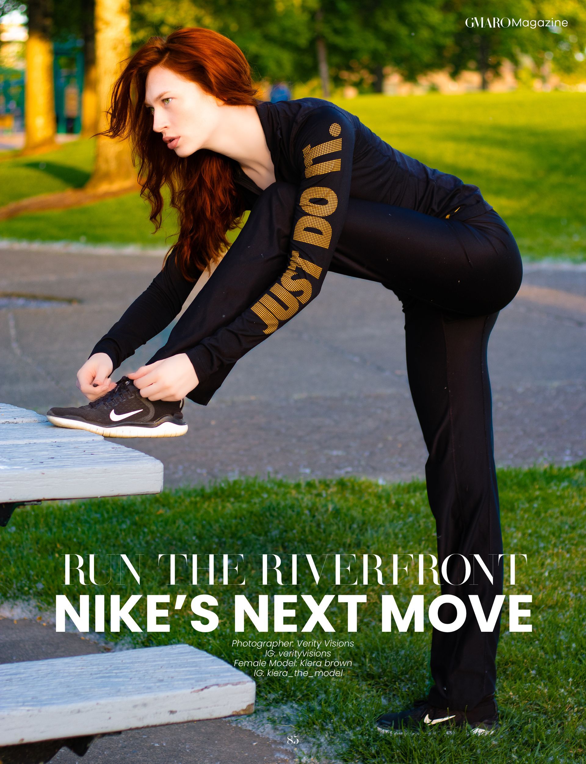 Kiera Brown published in Gmaro Magazine July 2025, Nike fashion editorial at Riverfront Park in Salem Oregon by Verity Visions.