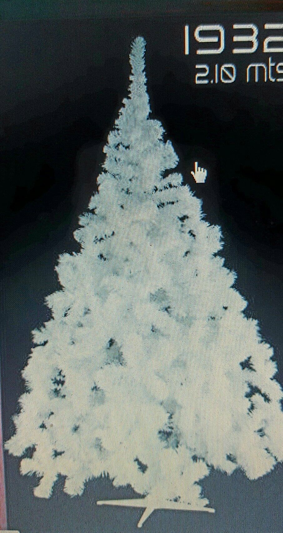 Un árbol de Navidad blanco sobre una pantalla oscura con el texto “1932” y “2.0 mb” en la esquina superior derecha.