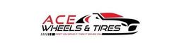 Logo for Ace Wheels & Tires, text above a car graphic; red, black, and white design.