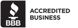 The bbb logo is black and white and says accredited business.