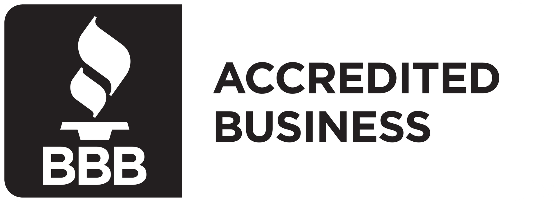 The bbb logo is black and white and says accredited business.