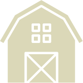 A white barn icon on a white background.