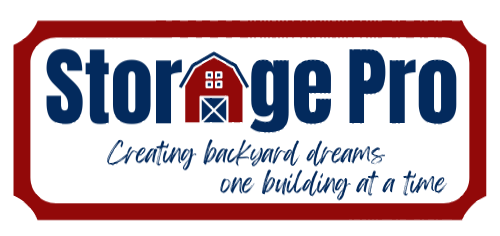 The logo for storage pro creates backyard dreams one building at a time