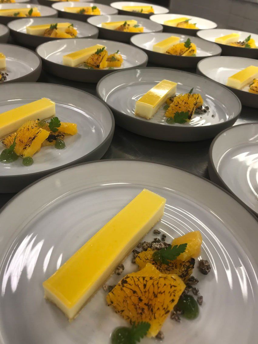 Multiple plates with desserts laid out